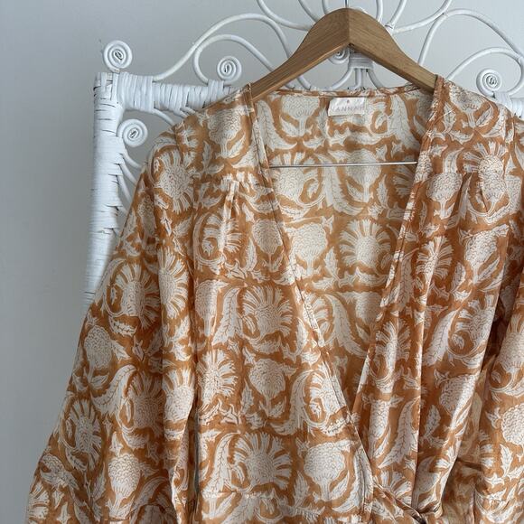 Hannah Artwear Luna Wrap Dress OS Silk Indian Block Print Boho Ruffle Feminine - Picture 8 of 14